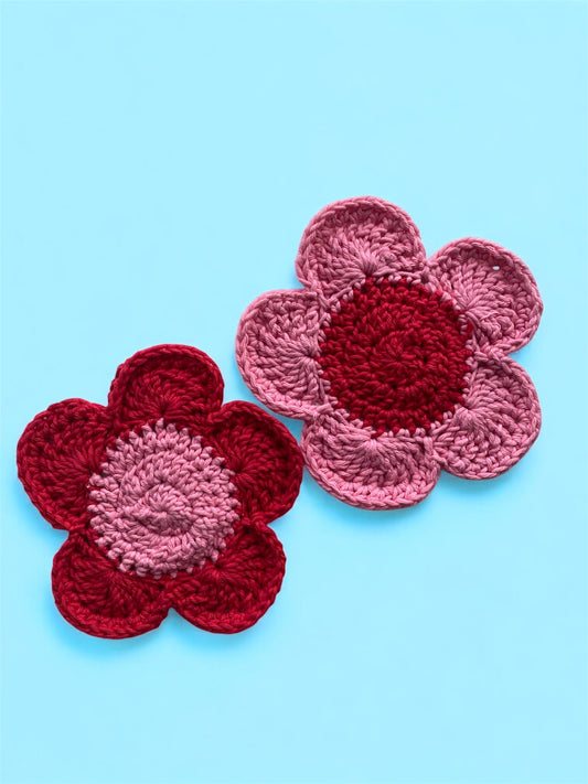 Handmade Crochet Flower Coasters | Colorful Boho Table Decor | Eco-Friendly Gift Idea for Home & Coffee Lovers | Set of 2 Duo Tone Mug Rugs