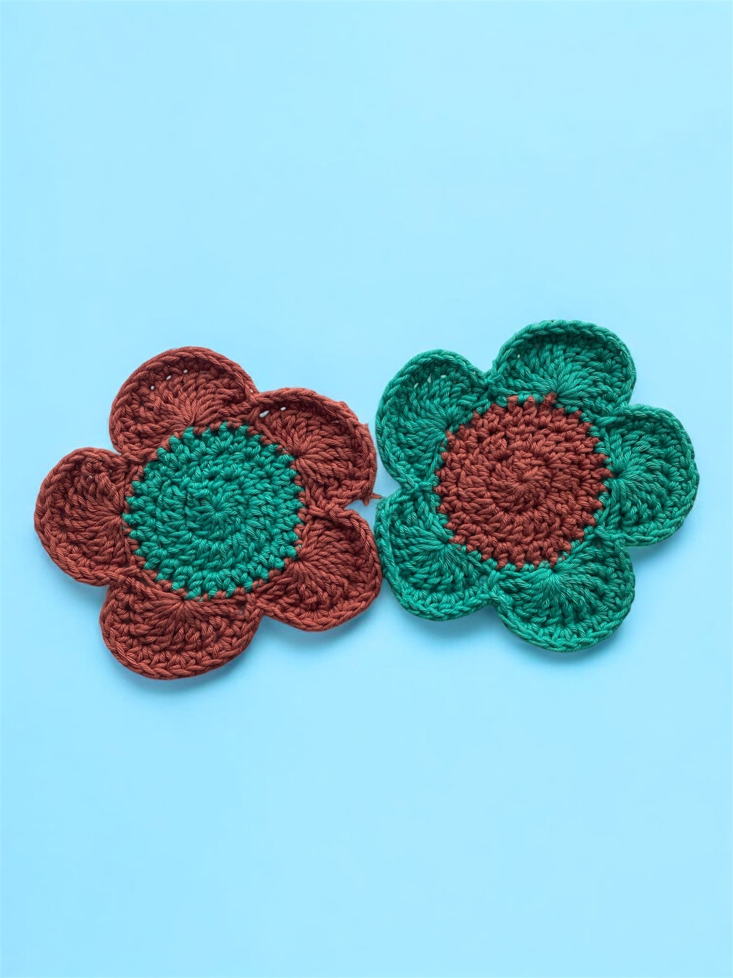 Handmade Crochet Flower Coasters | Colorful Boho Table Decor | Eco-Friendly Gift Idea for Home & Coffee Lovers | Set of 2 Duo Tone Mug Rugs