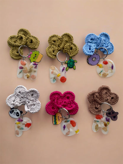 Handmade Crochet Butterfly Keychain with Resin Letter & Cute Charm | Personalized Gift for Her | Initial Bag or Backpack Accessory