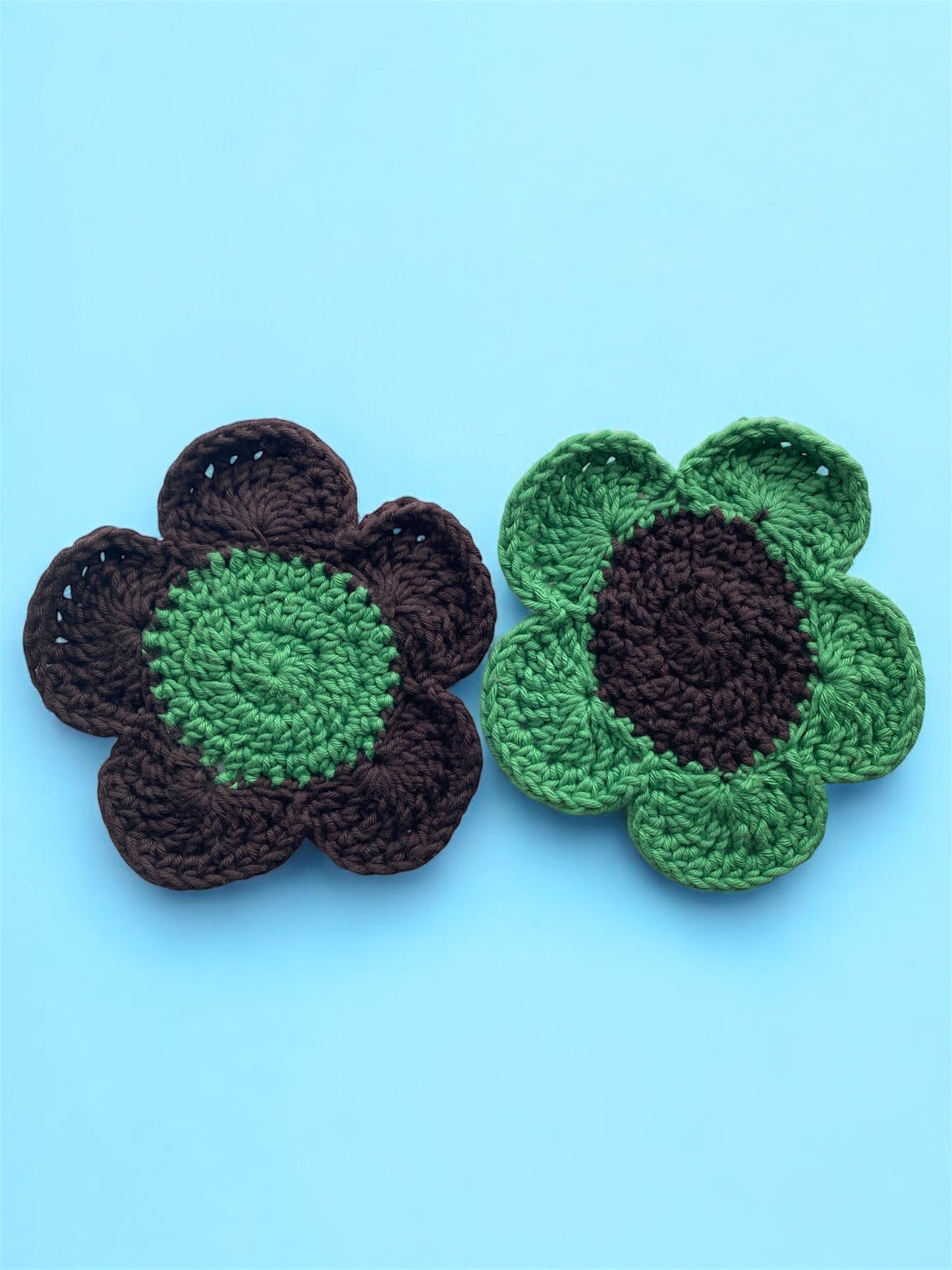 Handmade Crochet Flower Coasters | Colorful Boho Table Decor | Eco-Friendly Gift Idea for Home & Coffee Lovers | Set of 2 Duo Tone Mug Rugs