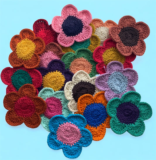 Handmade Crochet Flower Coasters | Colorful Boho Table Decor | Ecofriendly Gift Idea for Home & Coffee Lovers | Set of 3 Mismatched Mug Rugs