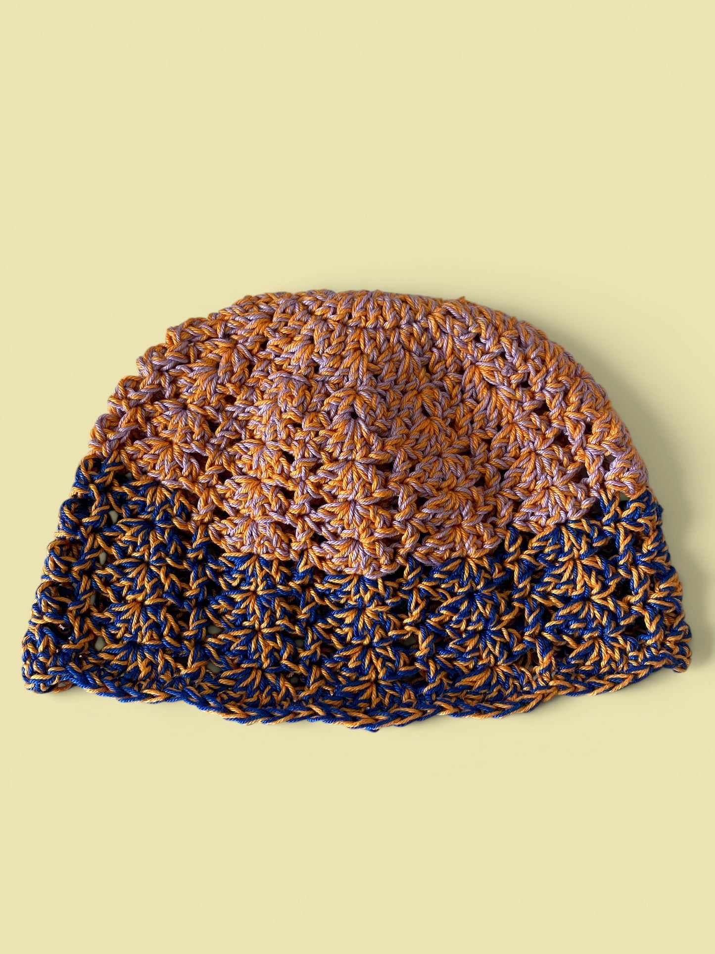 Handmade Crochet Skull Cap | Summer Mesh Beanie | Duo-Tone Festival Party Hat