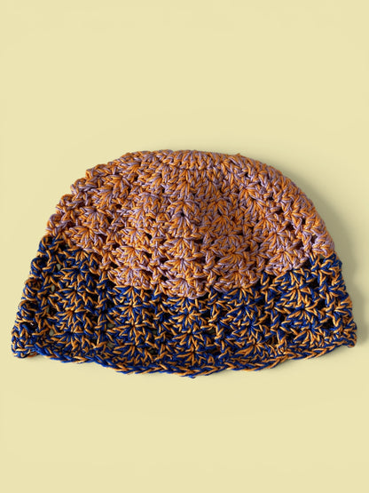 Handmade Crochet Skull Cap | Summer Mesh Beanie | Duo-Tone Festival Party Hat