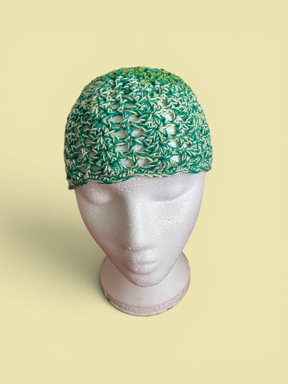 Handmade Crochet Skull Cap | Summer Mesh Beanie | Duo-Tone Festival Party Hat