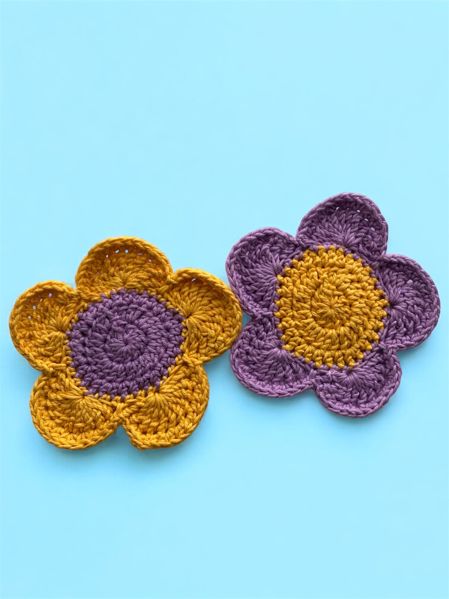 Handmade Crochet Flower Coasters | Colorful Boho Table Decor | Eco-Friendly Gift Idea for Home & Coffee Lovers | Set of 2 Duo Tone Mug Rugs