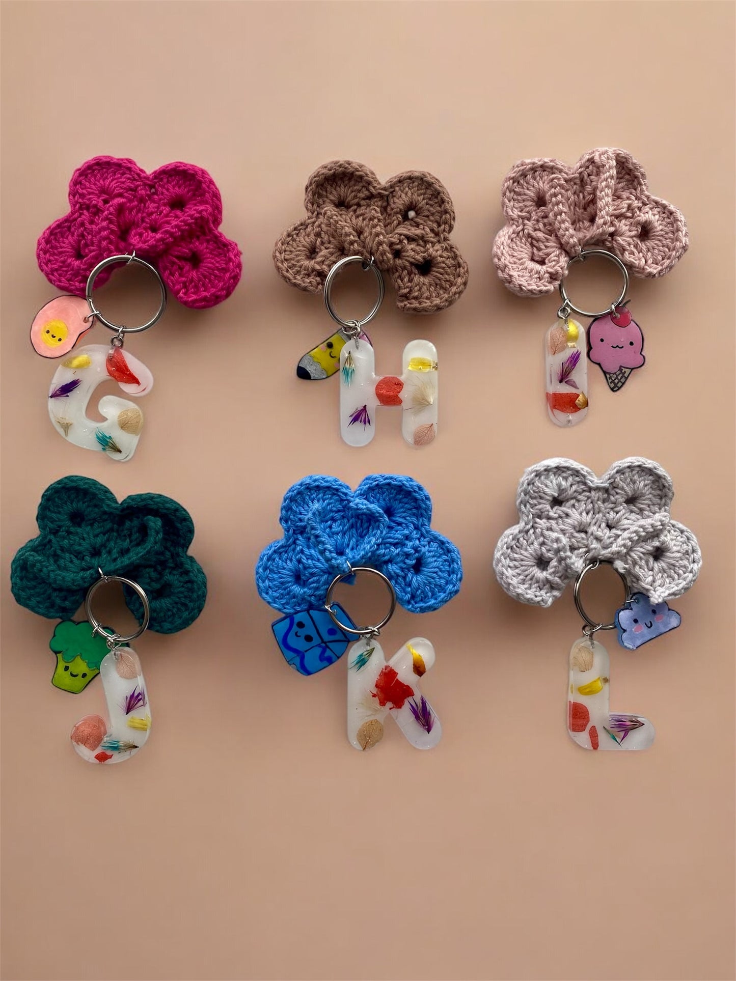 Handmade Crochet Butterfly Keychain with Resin Letter & Cute Charm | Personalized Gift for Her | Initial Bag or Backpack Accessory