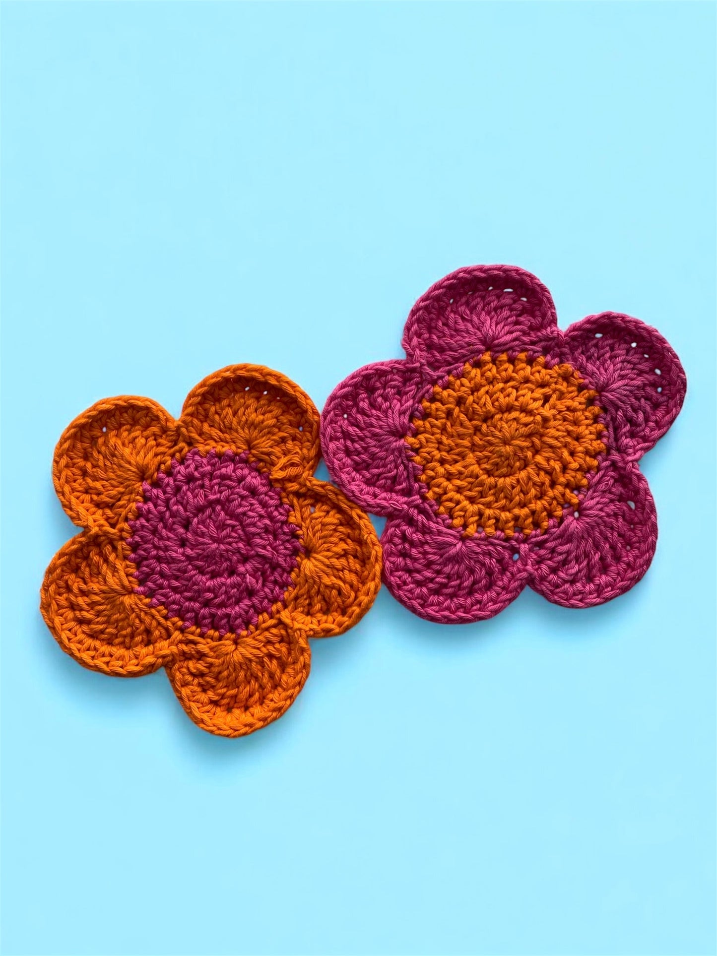 Handmade Crochet Flower Coasters | Colorful Boho Table Decor | Eco-Friendly Gift Idea for Home & Coffee Lovers | Set of 2 Duo Tone Mug Rugs