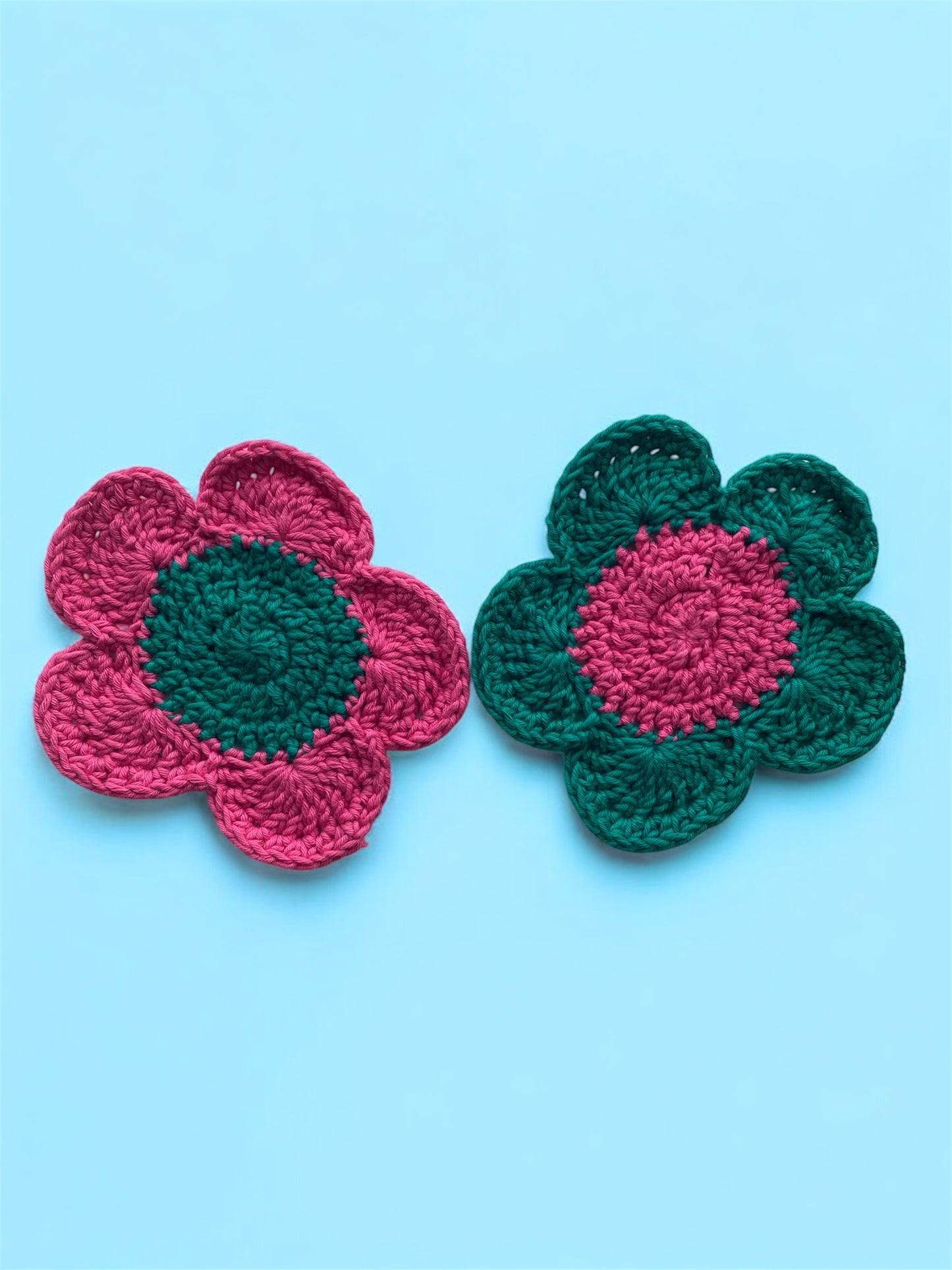 Handmade Crochet Flower Coasters | Colorful Boho Table Decor | Eco-Friendly Gift Idea for Home & Coffee Lovers | Set of 2 Duo Tone Mug Rugs