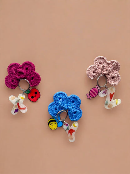 Handmade Crochet Butterfly Keychain with Resin Letter & Cute Charm | Personalized Gift for Her | Initial Bag or Backpack Accessory