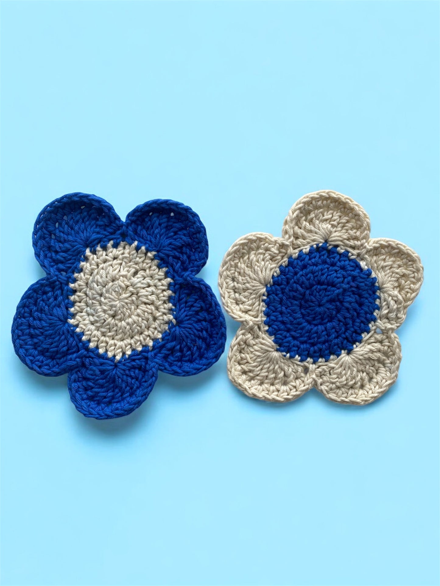 Handmade Crochet Flower Coasters | Colorful Boho Table Decor | Eco-Friendly Gift Idea for Home & Coffee Lovers | Set of 2 Duo Tone Mug Rugs
