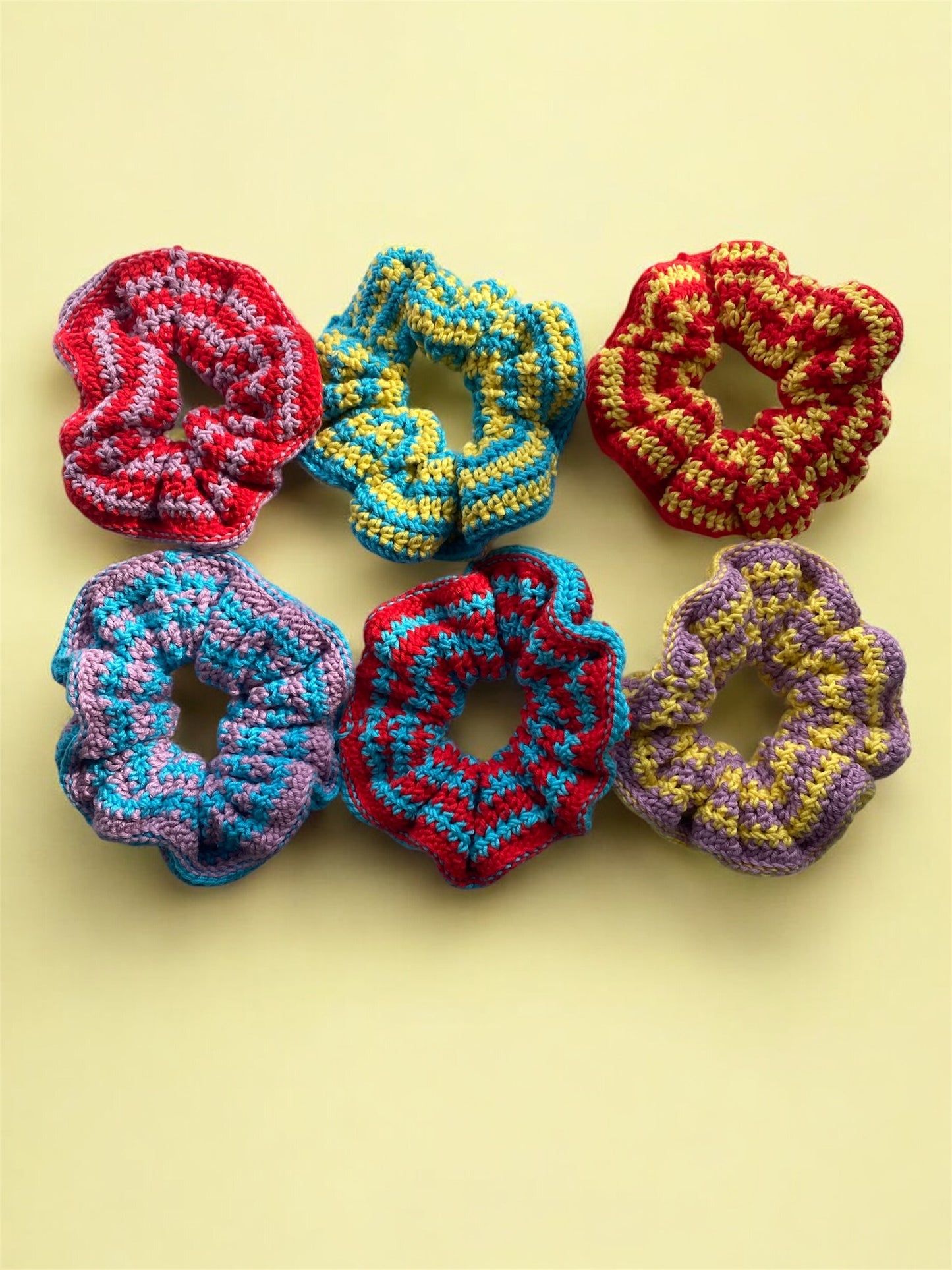 Colorful Handmade Crochet Scrunchies | Soft Stretch Hair Accessories | Y2K, Retro, Festival Hair Ties