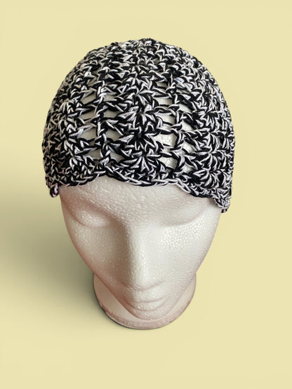 Handmade Crochet Skull Cap | Summer Mesh Beanie | Duo-Tone Festival Party Hat
