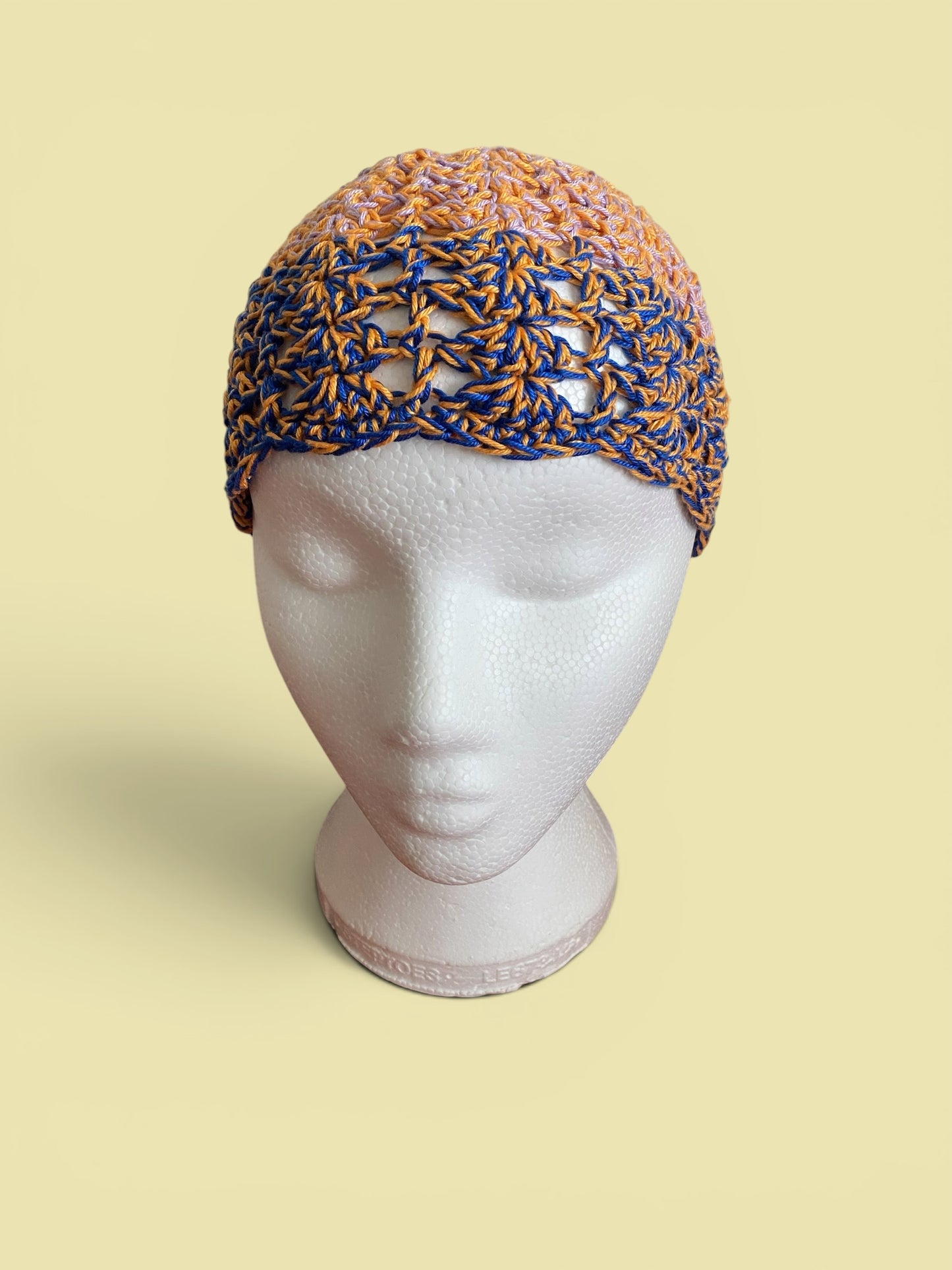 Handmade Crochet Skull Cap | Summer Mesh Beanie | Duo-Tone Festival Party Hat
