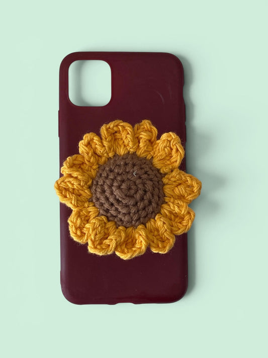 Handmade Sunflower Phone Grip | Crochet Tech Accessories
